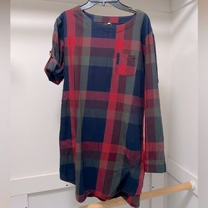 Plaid shift long sleeve dress, size small
